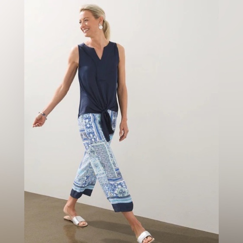 NWT Chico’s Coastal Tile Wide Leg Pull On Crop Pants Size 4 Coastal Modern Boho